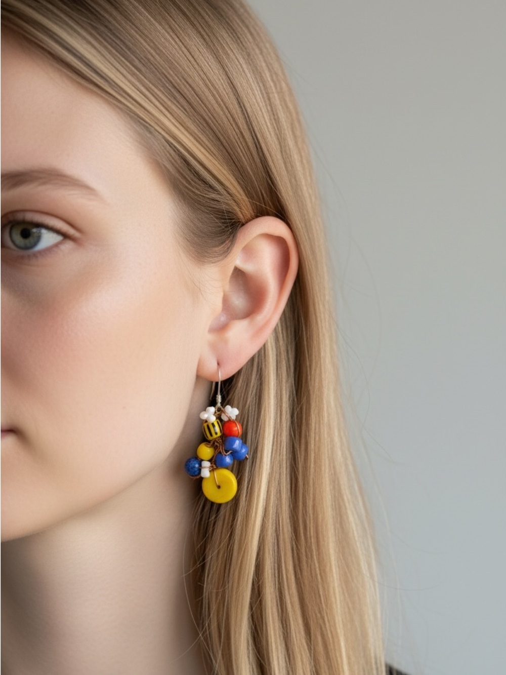 10/9 Handmade Colorful Bead Drop Earrings - Yellow & Blue
